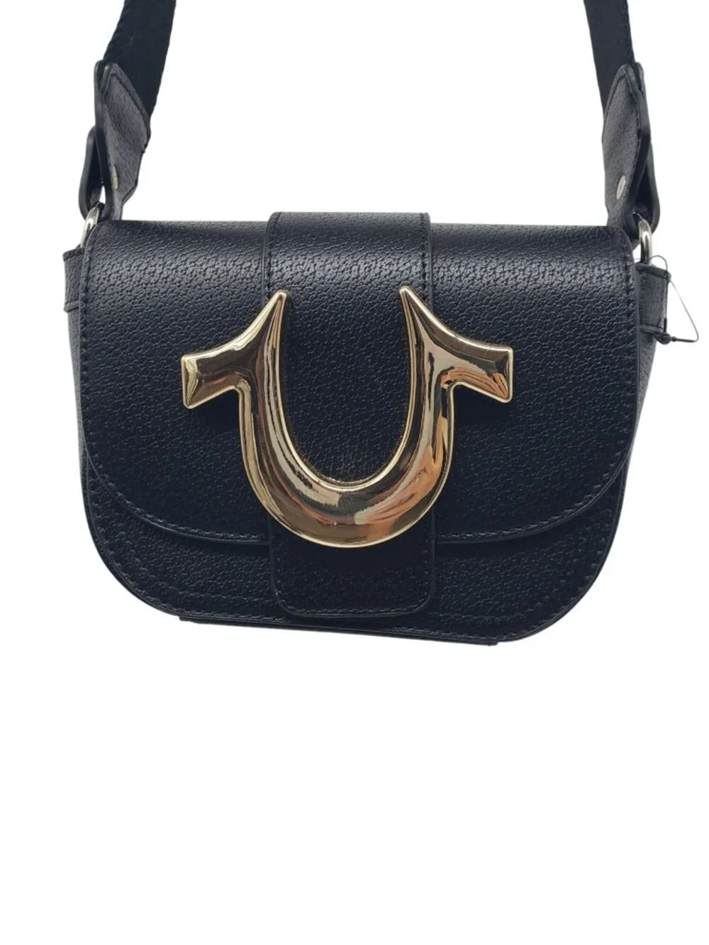 True Religion Crossbody Bag Purse Black Gold Horse Shoe
